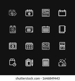 Editable 16 appointment icons for web and mobile. Set of appointment included icons line Date, Calendar, Schedule, Wait time, Appointment book on black background