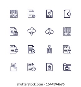 Editable 16 archive icons for web and mobile. Set of archive included icons line Folder, File, Drawer, Archive, Download, Document, Folders on white background