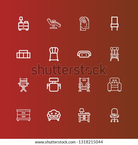 Editable 16 armchair icons for web and mobile. Set of armchair included icons line Chair, Nightstand, Sofa, Armchair, Desk chair, Relax on red