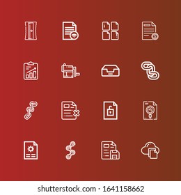 Editable 16 attach icons for web and mobile. Set of attach included icons line File, Chain, Chains, Inbox, Sharpener on red