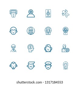 Editable 16 avatar icons for web and mobile. Set of avatar included icons line Woman, Policeman, Avatar, Man, Employee, Head, Businessman, Customer, Voodoo on white background