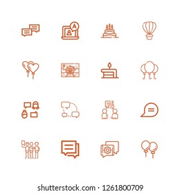 Editable 16 balloon icons for web and mobile. Set of balloon included icons line Balloons, Chat, Conversation, Talking, Talk, Balloon, Birthday cake, Ferris wheel on white background