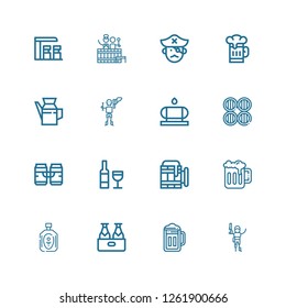 Editable 16 barrel icons for web and mobile. Set of barrel included icons line Pirate, Beer, Oil, Wine, Barrels, Water tank, Barrel, Gas station on white background