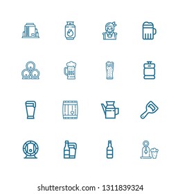 Editable 16 barrel icons for web and mobile. Set of barrel included icons line Beer, Bottle opener, Oil, Barrel, Beer keg, Pirate, Gas, Tank on white background