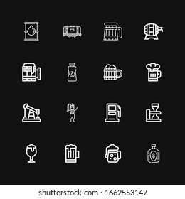 Editable 16 barrel icons for web and mobile. Set of barrel included icons line Oil, Beer, Gasoline station, Pirate, Tank on black background