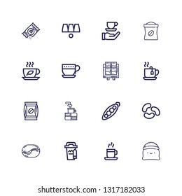 Editable 16 bean icons for web and mobile. Set of bean included icons line Coffee, Coffee cup, Coffee bean, Jelly beans, Peas, Tea, Tofu, Cup, bag, Cups on white background