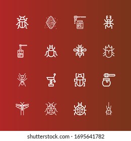 Editable 16 bee icons for web and mobile. Set of bee included icons line Beetle, Ladybug, Locust, Honey, Fleas, Spring, Ant, Bee, Insect, Beehive on red