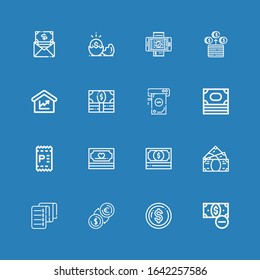 Editable 16 bill icons for web and mobile. Set of bill included icons line Money, Invoice, Amount, Bill on blue background