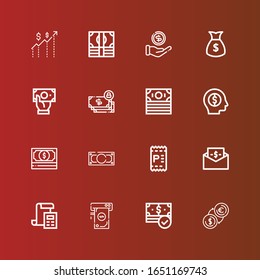 Editable 16 bill icons for web and mobile. Set of bill included icons line Money, Bill, Invoice on red