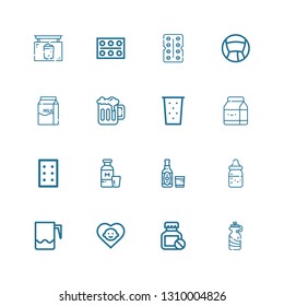 Editable 16 bottle icons for web and mobile. Set of bottle included icons line Bottle, Baby, Jar, Feeding Beer, Milk, Pills, Drink, Medicine, Antibiotic on white background