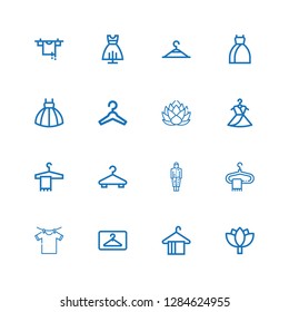 Editable 16 boutique icons for web and mobile. Set of boutique included icons line Lotus, Hanger, Clothes hanger, Dress, Clothing hanger on white background