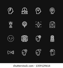 Editable 16 brain icons for web and mobile. Set of brain included icons line Imagination, Mind, Reflect, Nerd, Artificial intelligence, Smart, Brainstorm, Body on black background