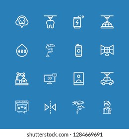 Editable 16 brand icons for web and mobile. Set of brand included icons line Android, Dragon, Reflection, Influencer, d, Energy drink, H o, Co on blue background