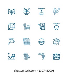 Editable 16 branding icons for web and mobile. Set of branding included icons line Dragon, Graphic designer, Field, H o, Wireframe, d, Letter, Symbol, Nature on white background