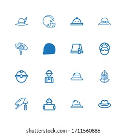 Editable 16 builder icons for web and mobile. Set of builder included icons line Hat, Worker, Trowel, Helmet on white background