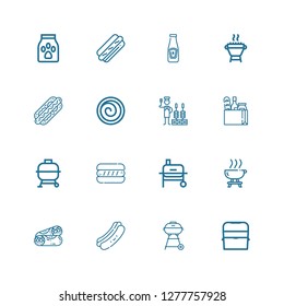 Editable 16 burger icons for web and mobile. Set of burger included icons line Ice box, Barbecue grill, Hot dog, Burrito, Barbecue, Grill, Bbq, Food, Churrasco on white background