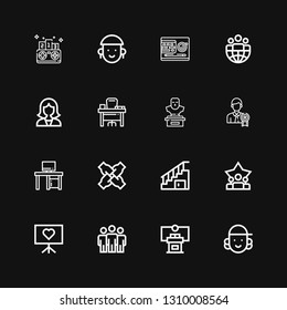 Editable 16 businessman icons for web and mobile. Set of businessman included icons line Avatar, Conference, Team, Presentation, Teamwork, Stairs, Desk, Businessman on black background
