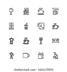 Editable 16 caffeine icons for web and mobile. Set of caffeine included icons line Coffee, Cup, Mug, Coffee maker, Coffee machine, Tea cup, Ice cup on white background