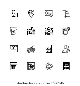 Editable 16 calculator icons for web and mobile. Set of calculator included icons line Calculator, Money, Abacus, Trolley, School, Office on white background