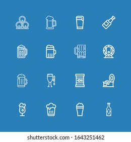Editable 16 canned icons for web and mobile. Set of canned included icons line Beer, Tin, Canned food on blue background