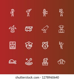 Editable 16 cannon icons for web and mobile. Set of cannon included icons line Pirates, Pirate, Clown, Cannon on red