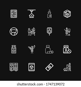 Editable 16 capsule icons for web and mobile. Set of capsule included icons line Veterinarian, Bandage,  Pills, Medicine, Saline on black background
