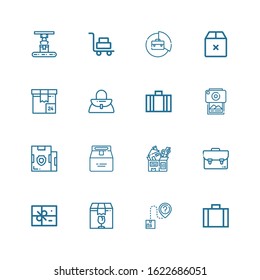 Editable 16 case icons for web and mobile. Set of case included icons line Suitcase, Package, Parcel, Photography, Handbag, Box, Briefcase, Luggage on white background