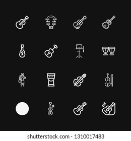 Editable 16 cello icons for web and mobile. Set of cello included icons line Guitar, Violin, Timpani, Orchestra on black background