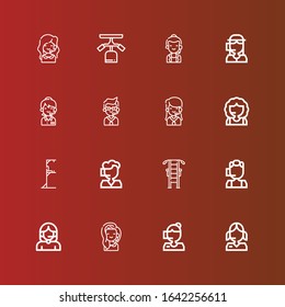 Editable 16 centre icons for web and mobile. Set of centre included icons line Call center, Gym station on red