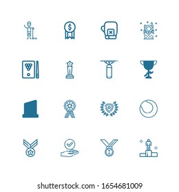Editable 16 champion icons for web and mobile. Set of champion included icons line Winning, Medals, Success, Medal, Tennis, Winner, Trophy, Punching bag, Billiard on white background