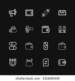 Editable 16 change icons for web and mobile. Set of change included icons line Wallet, Change, Purse, Content, Dominoes, Switches, Communications, Cash, Tissues on black background