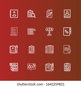 Editable 16 checkmark icons for web and mobile. Set of checkmark included icons line Clipboard, Clipboards, Proposal, Tasks, Done, List, Agenda, Test on red