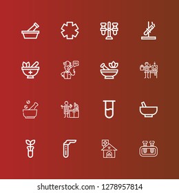 Editable 16 chemist icons for web and mobile. Set of chemist included icons line Test tube, Clinic, Mortar, Lab technician, Scientist on red