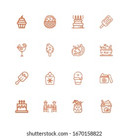 Editable 16 cherry icons for web and mobile. Set of cherry included icons line Ice cream, Cocktail, Gamblers, Cake, Cream, Fruit, Fruits, Popsicle, Cupcake on white background