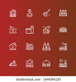 Editable 16 chimney icons for web and mobile. Set of chimney included icons line House, Factory, Sweep on red