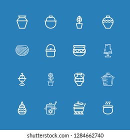 Editable 16 clay icons for web and mobile. Set of clay included icons line Pot, Pottery, Amphora on blue background