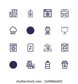 Editable 16 clear icons for web and mobile. Set of clear included icons line Recycling, Mouthwash, Machine, Washing machine, Rain, Change, Projector screen on white background