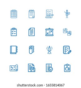 Editable 16 clipboard icons for web and mobile. Set of clipboard included icons line Clipboard, Tasks, Document, Planning, List, Papers, Paper, Appointment book on white background