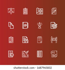 Bearbeitbar 16 Clipboard Icons für Web und Mobile. In der Zwischenablage enthaltene Symbole der Zeile Prüfung, Test, Stationerie, Aufgaben, Planung, Notepad, Dokument, Zwischenablage, Dokumente, Agenda auf Rot