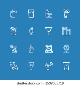 Editable 16 cognac icons for web and mobile. Set of cognac included icons line Drink, Cocktail, Bar, Brandy, Vodka on blue background