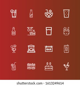 Editable 16 cognac icons for web and mobile. Set of cognac included icons line Cocktail, Alcoholic drink, Drink, Bar, Rum on red