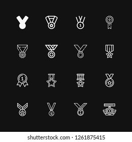 Editable 16 conquering icons for web and mobile. Set of conquering included icons line Medal, Medals on black background