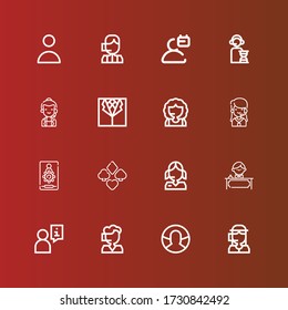 Editable 16 iconos de consultores para web y móvil. El conjunto de consultores incluía iconos línea Centro de llamadas, Usuario, Recepcionista, Demo, Administrador, Operador en rojo