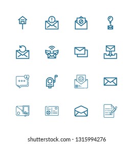 Editable 16 correspondence icons for web and mobile. Set of correspondence included icons line Write, Email, Postcard, Mail, Comment, Mails, Mailbox on white background