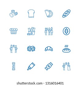 Editable 16 croissant icons for web and mobile. Set of croissant included icons line Toast, Candy, Snack, Bread, Croissant, Sourdough, Muffin, Pastry, Sweets on white background