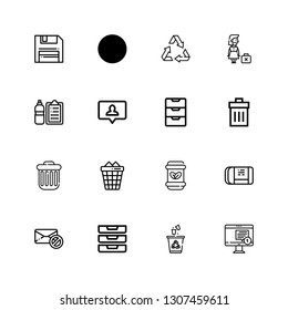 Editable 16 delete icons for web and mobile. Set of delete included icons line Notification, Recycling, Inboxes, Failed message, Eraser, Waste, Trash can, Trash on white background