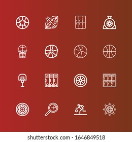 Editable 16 detail icons for web and mobile. Set of detail included icons line Wheel, Basketball, Zoom, Locker, Lockers, Ladybird on red