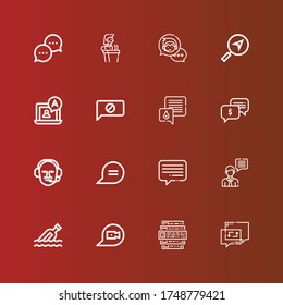 Editable 16 iconos de diálogo para web y móvil. El conjunto de diálogos incluía iconos línea Chat, Comentarios, Mensaje, Comentarista, Burbuja de chat, Discurso en rojo