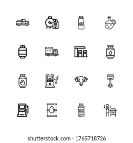 Editable 16 diesel icons for web and mobile. Set of diesel included icons line Gas, Oil, Gasoline station, Piston, Gas station, Lorry, Pick up on white background