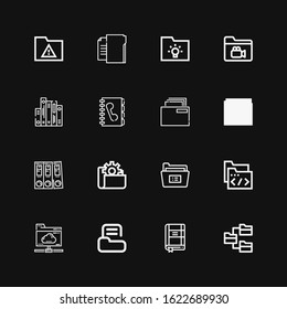 Editable 16 directory icons for web and mobile. Set of directory included icons line Folder, Contact list, Cloud folder, Folders, Phone book on black background